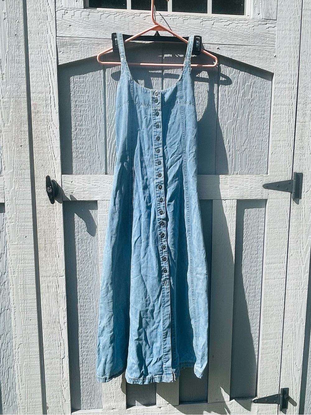 90s True Blue Denim Button Down Corset Back Midi Dress 9/10